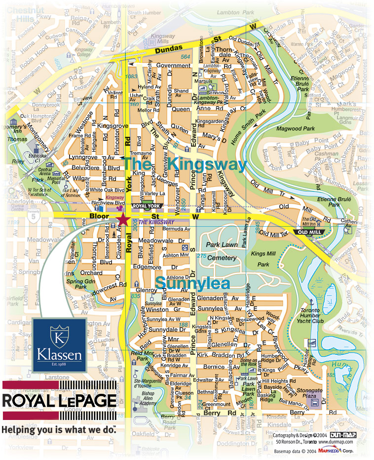 Map for Real Estate Agent in Kingsway Etobicoke and Real Estate Agent in Sunnylea Etobicoke